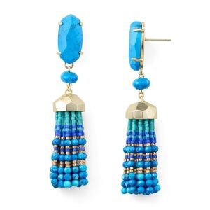 KENDRA SCOTT *NWT* Dove Beaded Tassel Drop Earrings in Gold Aqua Howlite